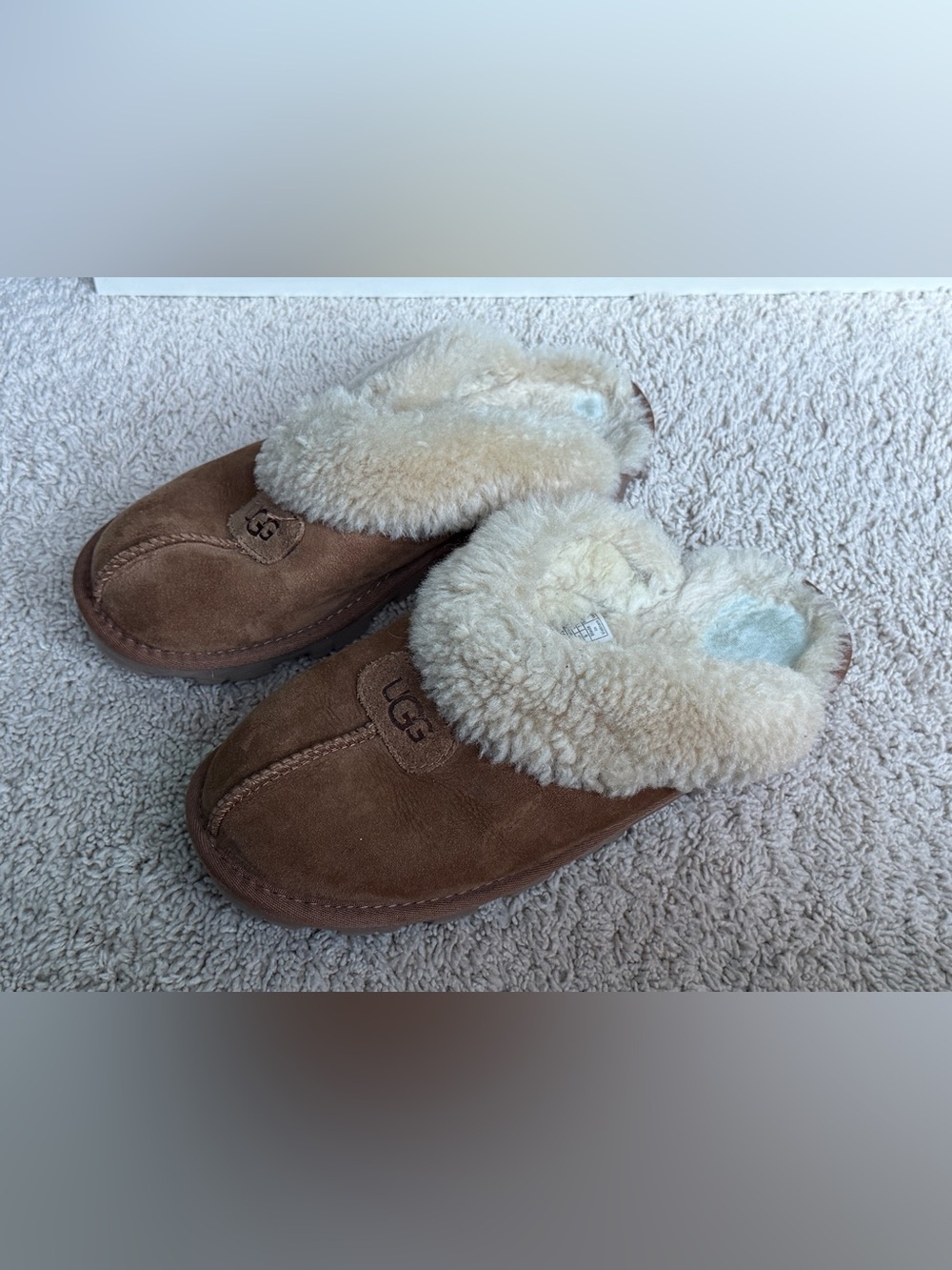 UGG Chestnut Brown Suede Shearling Clog Slippers